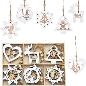 Custom 24pcs 3d Wooden Craved Hanging Craft Decorations Christmas Tree Ornaments Set Christmas Ornaments Holiday Decor
