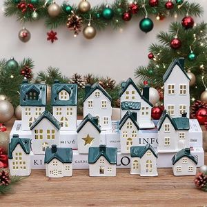 Custom Ceramic Houses Ornaments <b>Led</b> Candle <b>Light</b> Indoor Tabletop White Christmas Modern Decoration Ceramic Village Houses - Product Image 6