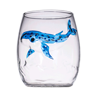 Vaso de Vidrio Creativo con Relieve 3D de Animales Marinos, Tema Oceánico, Ballena, Tiburón, Pulpo, Vaso sin Tallo para Vino, Agua, Jugo