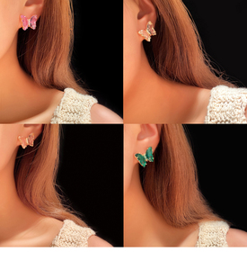 Nuevos Modelos de Verano, Juego de Joyería <span class=keywords><strong>para</strong></span> <span class=keywords><strong>Mujer</strong></span> con Collar, Anillos y Aretes de Mariposa de Cristal en 12 Colores - Product Image 3