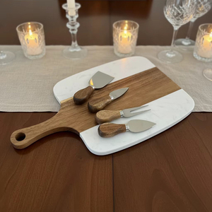 Juego de Tablas para Cortar Queso de <span class=keywords><strong>Madera</strong></span> de Acacia y Mármol con Cuchillos Personalizados para Utensilios de Cocina, Regalo Perfecto - Product Image 5