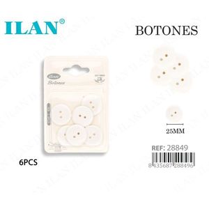 Bottoni Bianchi Ilan 25mm 2 Fori Confezione da 6 Per Cucito e Artigianato - Product Image 3