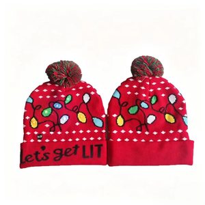 Bonnet en tricot jacquard de Noël, chaud, avec pompon, protection des oreilles, en laine, tendance, <span class=keywords><strong>d</strong></span>écoré de lumières LED, pour l'automne/hiver 333 - Product Image 5
