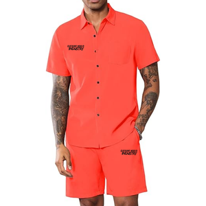 Ensemble deux pièces décontracté pour homme, col tailleur, manches courtes, couleur unie, tissage respirant, idéal pour l'été - Product Image 6