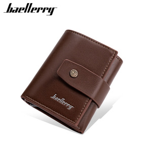 Baellerry Men's Tri-Fold <b>Wallet</b> Coffee Color RFID Protection Multi-Card <b>Holder</b> With Button Closure Solid Design - Product Image 1