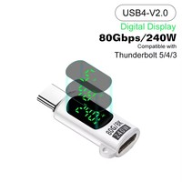 Adaptateur d'extension USB-C 80 Gbit/s 240 W, mâle vers femelle, avec affichage numérique, extension 8K60Hz, connecteur Thunderbolt 5