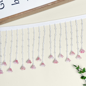 Passamaneria in Pizzo con Perline e Nappine a <span class=keywords><strong>Rosa</strong></span> per Abiti, Decorazioni Nuziali, Arredamento Casa, Fai <span class=keywords><strong>da</strong></span> Te e Artigianato - Product Image 2