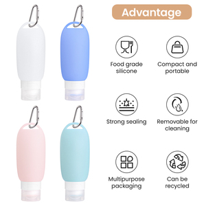 ขวดซิลิโคนพกพาแบบเติมได้ ปลอดสาร BPA พร้อมคาราไบเนอร์ ป้องกันการรั่วซึม ได้รับการรับรองจาก TSA รับผลิตแบบ OEM ODM - Product Image 3