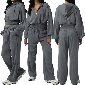 Sm2561 Thời Trang In Áo Đặt Dây Kéo <span class=keywords><strong>Hap</strong></span> Áo Lỏng Lẻo Phong Cách Thể Thao Pant Với Túi Lớn Tập Yoga - Product Image 1