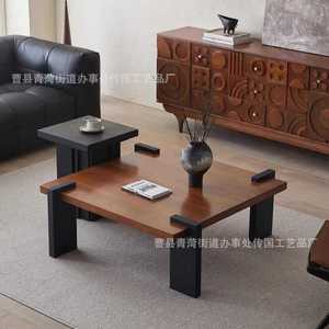 Modern Solid Wood Square Coffee <b>Table</b> Natural Black <b>Brown</b> Wabi Sabi Style Living Room Furniture - Product Image 3
