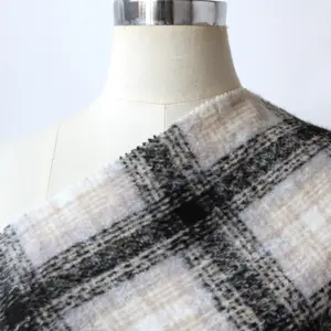 Whosale Textile Factory High Quality Fashion Customizable 100 Polyester Brown Light Blue Tartan Plaid Check Tweed Fabric