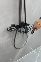 Ensemble de douche thermostatique haut de gamme en laiton poli avec barre coulissante et jet de pulvérisation, à poignée unique et finition céramique