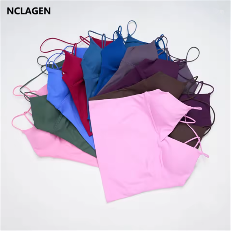 Gym Yoga Tops Women Longline Top Quick Dry Thin Strap Workout Vest Push-up Pilates Fitness Tank Seamless V Neck Sport Vest