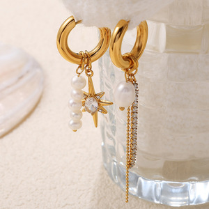 แฟชั่นต่างหูทองเหลืองชุบทองสแตนเลสไข่มุกน้ำจืดดาวเพทายจี้เครื่องประดับปาร์ตี้ EH963 - Product Image 3