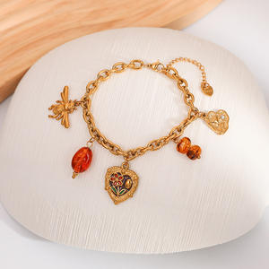 Heart-Shaped Flower Charm <b>Bracelet</b> 18K Gold Plated <b>Red</b> Pendant Gift Jewelry - Product Image 3