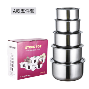 5 adet pişirme mutfak eşyası Set tayland pot set paslanmaz çelik tencere isıtmalı gıda kapları kapaklı - Product Image 1