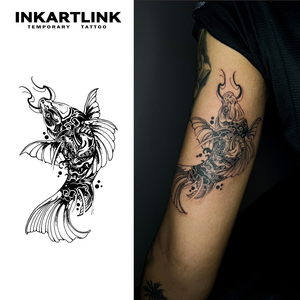 INKARTLINK Pegatina de tatuaje de pez Koi japonés, máscara Hannya, arte oriental, buena suerte, herbal, 15 días, arte corporal, suministros a granel - Product Image 2