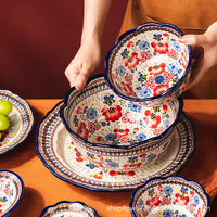 Ensemble de vaisselle en céramique de carthame couleur miel grand bol à soupe de riz et de nouilles à double poignée pour les dîners