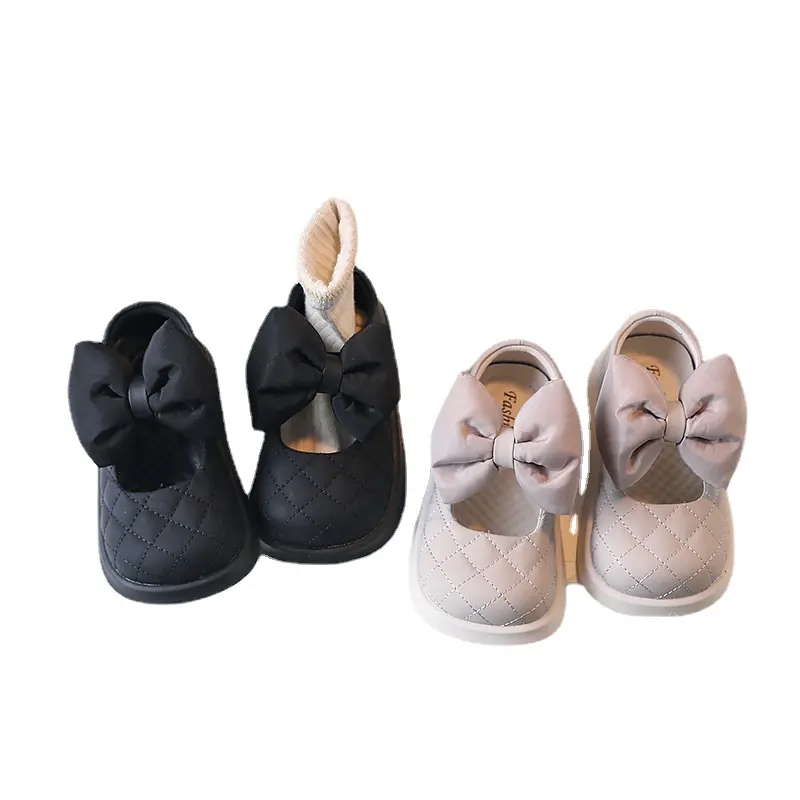 Boys Girls School Shoes Spring Autumn Children Bow-knot Princess Flats Ribbon Big Bowtie Kids Flat Shoes 22-33