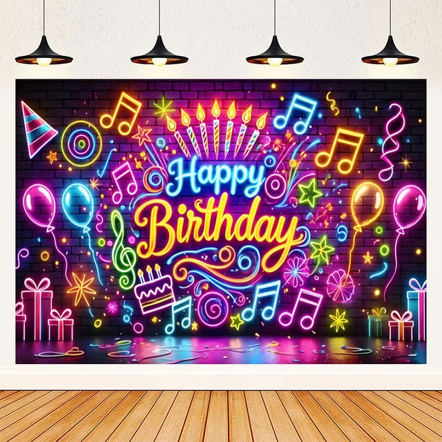 Glitter Rainbow Rectangle UV Printed Stage Photography Backdrop Birthday Party Disco Rock Music Glow Neon Dance Wall Decoration