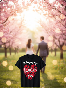 T-shirt per San Valentino, design con cuore rosso nero, manica corta, girocollo, 100% cotone, casual, unisex, camicia alla moda primavera estate - Product Image 2