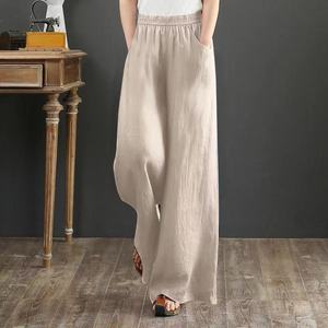 <span class=keywords><strong>Pantaloni</strong></span> da donna in cotone e <span class=keywords><strong>lino</strong></span> letterario primavera ed estate <span class=keywords><strong>pantaloni</strong></span> larghi a vita alta lunghi fino al pavimento - Product Image 3