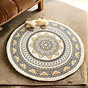 Vente en gros de <span class=keywords><strong>tapis</strong></span> tissé rond de style bohème en tissu nordique vintage, <span class=keywords><strong>tapis</strong></span> décoratif pour la maison avec pompon imprimé - Product Image 5