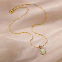 Collier simple en acier titane avec pendentif œil de chat ovale, design perlé, chaîne de clavicule de luxe légère, accessoires de bijoux
