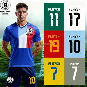 Conjunto <span class=keywords><strong>de</strong></span> <span class=keywords><strong>Camiseta</strong></span> <span class=keywords><strong>de</strong></span> Fútbol Retro para Hombre 2025, <span class=keywords><strong>de</strong></span> Alta Calidad, Estilo Tailandés, Campeones, con Logotipo Personalizado, 100% Poliéster, Cuello en V, Uniforme <span class=keywords><strong>de</strong></span> Equipo - Product Image 1