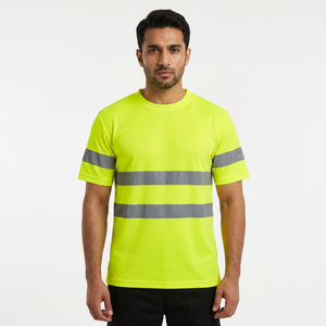 Custom Logo Men's Short Sleeve Safety Reflective Polyester Work Wear T-<b>Shirts</b> Breathable & <b>Flame</b>-Retardant with Outdoor Pocket - Product Image 1
