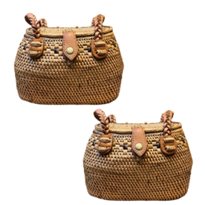 Sac de mode éthique classique Lombok fait à la main ovale Ketak sac en cuir tissé avec doublure traditionnelle Sasak Tenun artisanat en osier - Product Image 1
