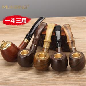 Muxiang Tobacco Pipe Wooden Bent Type 9mm Filter Three In One Use For Smoking - Product Image 1