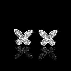 S925 argento Sterling VVS1 Moissanite farfalle borchie orecchini piercing orecchini oro bianco placcato gioielli per le donne per gli uomini delle donne