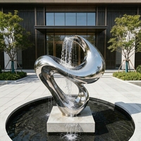 Sculpture abstraite en acier inoxydable en forme de cascade, fontaine miroir sur mesure pour aménagement paysager de cour et immobilier
