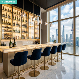 Ensemble de mobilier de bar haut de gamme pour hôtel, comptoir de bar en bois avec dessus en pierre frittée et éclairage LED, tabourets de bar rembourrés pour bar à vin commercial - Product Image 2