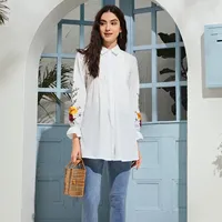 Pakaian Plastik Abaya Desain Terbaru Bordir Putih Islami untuk Peplum Blouse