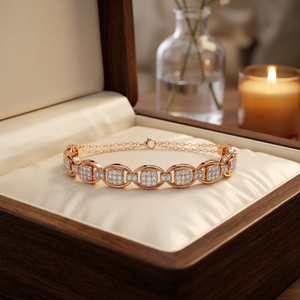 Classic 18K <b>Gold</b> Plated Diamond <b>Bracelet</b> Channel Setting Round Brilliant Cut Women's Alloy Chain Link Jewelry Gift - Product Image 1