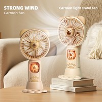 Ventilateur portable électrique en plastique avec design de dessin animé, rechargeable par USB, avec lumière, pour voiture, extérieur, maison, camping-car, hôtel, garage