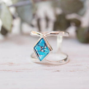 Anello Geometrico T0981 con Turchese, Pietra Naturale Quadrata con Incastonatura a Castone, Gioiello Unisex alla Moda, Idea Regalo - Product Image 5