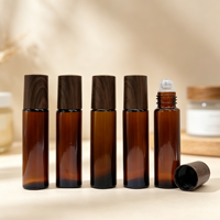 Flacon roll-on en verre ambré givré de 5 ml, 10 ml, 15 ml avec bouchon en bambou pour huile essentielle