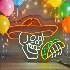 Lampe murale décorative en néon en forme de squelette de dessin animé avec sombrero et taco pour bar et <span class=keywords><strong>cuisine</strong></span> - Product Image 1