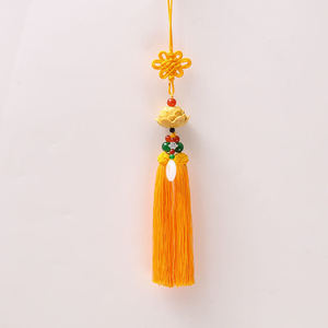 Chinese Knot Lotus Tassel Pendant With White Jade Car Rearview <b>Mirror</b> Ornament Handmade Decorative Charm - Product Image 5