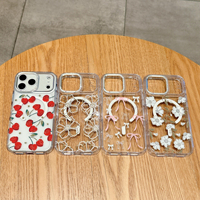 Coque de téléphone dorée à motifs floraux peints pour 18 Pro Max, étui rigide magnétique transparent incrusté de cristaux pour 17 Pro Max 17