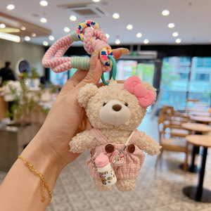 Llavero Colgante de Peluche de Oso Terry con Botella de Agua y Pantalones con <span class=keywords><strong>Tirantes</strong></span> para Bolsos de Mujer - Product Image 1