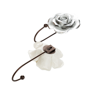 YIKAI 2022 Beautiful 3D Flower Metal Ceramic Wall Coat <strong>Hook</strong> Chrome <strong>Decorative</strong> <strong>Robe</strong> <strong>Hook</strong>