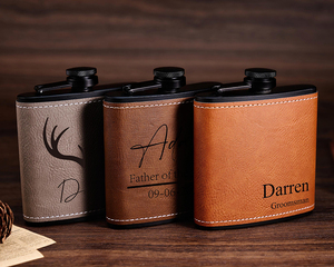Frasco de acero inoxidable negro de gama alta Laserable Leatherette Hip Flask Blanks para hombres - Product Image 2