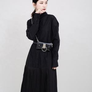 Abito Camicia da Donna Tongrui <span class=keywords><strong>Bianco</strong></span> e <span class=keywords><strong>Nero</strong></span> <span class=keywords><strong>con</strong></span> <span class=keywords><strong>Colletto</strong></span> Grazioso e Pannello Plissettato a Maniche Lunghe - Product Image 4