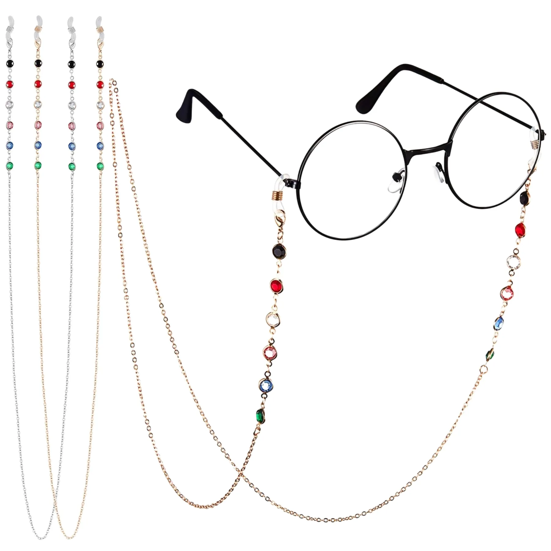 Cadena de gafas de colores con cuentas de Metal, diamantes de imitación, gafas de sol, correas, collar de cuentas de cristal para mujer, cordón de máscara facial