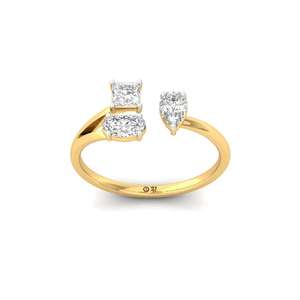 Anillo de Diamantes de Tres Piedras Cultivadas en Laboratorio con Cortes Mixtos, Chapado en Oro de 10K, Joyería de Lujo para Mujer, Regalo de Compromiso o Boda - Product Image 5