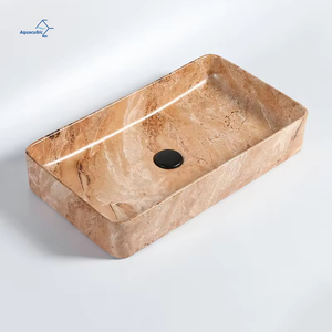 תבנית שיש פרימיום מלבני אמבטיה קרמיקה כיור שולחן-אגן אמנות העליון עם עמלת אבן (תמחור הסיטונאי) - Product Image 5